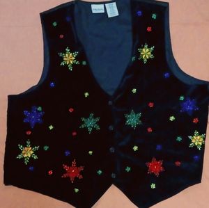 Bobby Brooks black velvet Christmas Vest colored glitter size 22W/24W